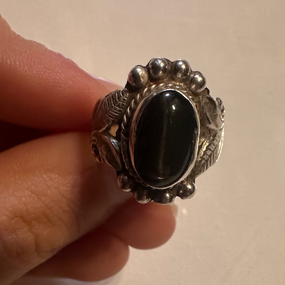 Elegant Sterling Silver 925 Black Stone Ring